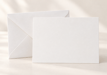 Load image into Gallery viewer, Plain white greeting card back beside a white envelope.