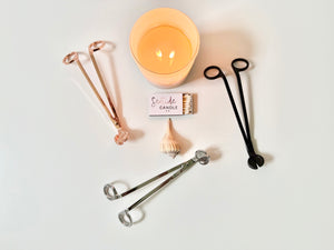 Quick &amp; Easy to Measure and Trim Wicks 1/4"

A wick trimmer is an essential tool for maintaining your candles and ensuring a clean, even burn. Designed with a long handle and angled blades, it allows you to precisely trim the wick without making a mess.

How to Use:
Before lighting your candle, gently trim only the top of the mushroom-shaped tip of the wick. Avoid over-trimming, as a wick that is too short may struggle to stay lit or be drowned by the melted wax pool.
